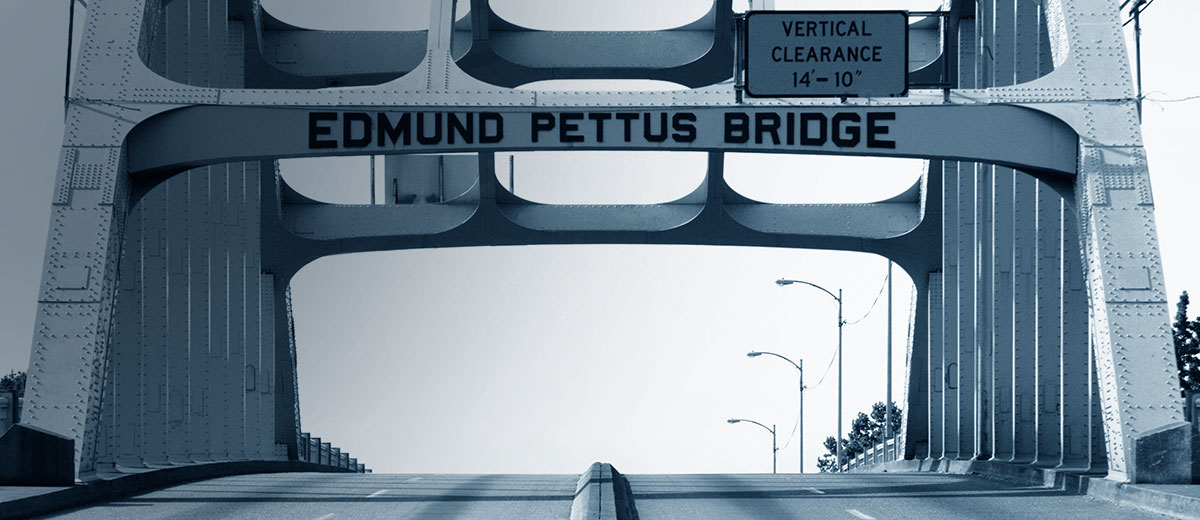 Photo of the Edmund Pettus Bridge, as featured on Jill Silverstien's modern legal website. This bridge has significant ties to the civil rights movement in Selma, Alabama.