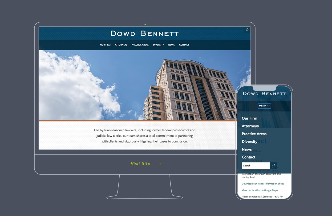 The new mobile-friendly, responsive web design for Dowd Bennett.