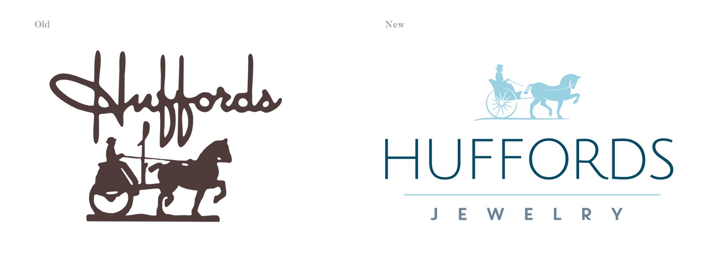 The original Huffords logo next to the redesigned logo by Paradigm.