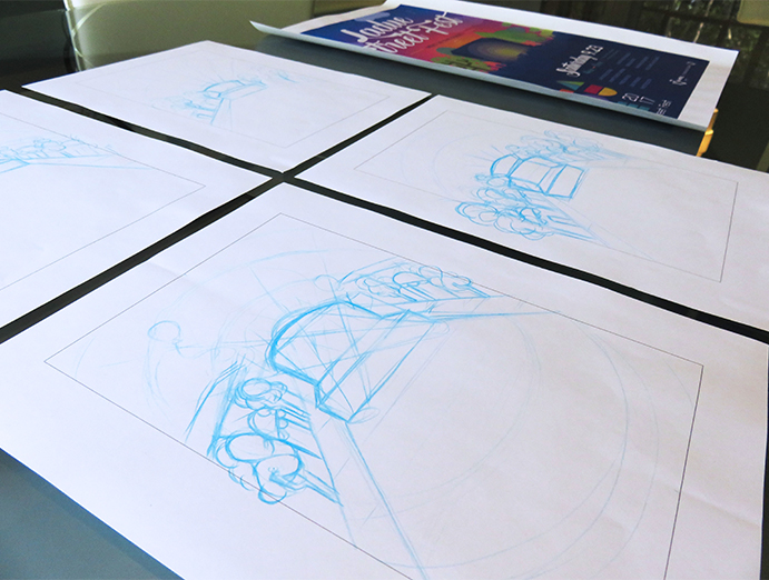 Initial sketches during the design process for the Ladue Street Fest poster design.