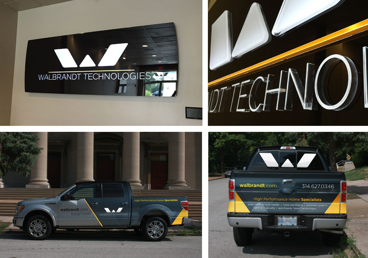 Environmental graphic design included designing signage for the showroom and designing truck wraps for the company vehicles.
