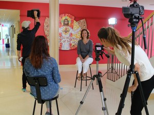 On set at Cor Jesu Academy, while interviewing Kathleen Pottinger for the Cor Jesu videos.