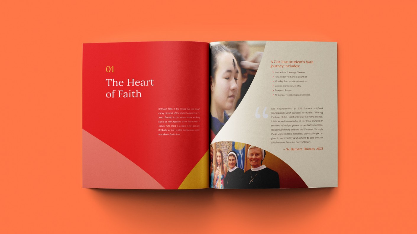 Interior shot of the Cor Jesu viewbook: The Heart of Faith.