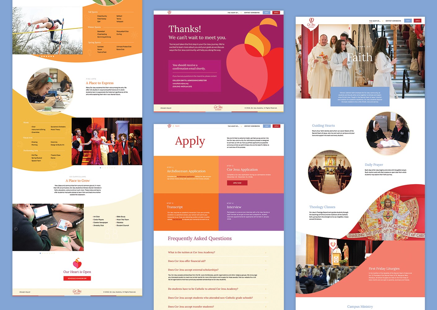 Pages from the Cor Jesu microsite feature a dynamic and customizable layout.