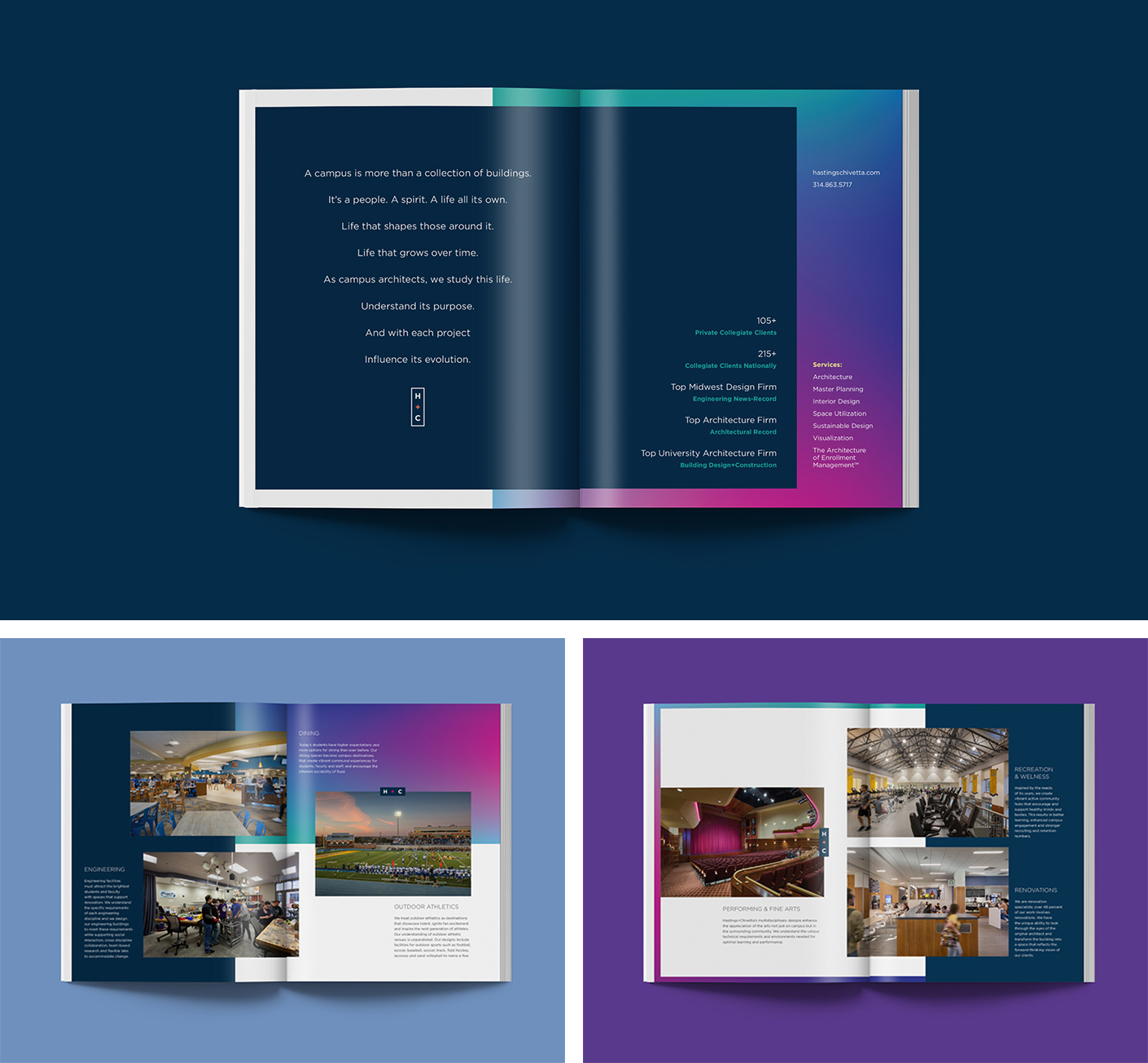 The redesigned Hastings + Chivetta brochure highlights the core services and project types that the firm takes on.