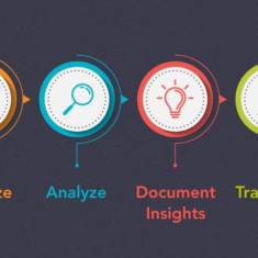 An illustration showing the four steps of data visualization: visualize, analyze, document insights, and transform.