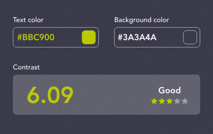 A display of text color and background color to illustrate good contrast as a representation of ADA compliance.