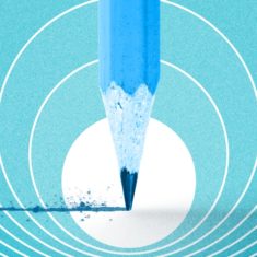 a pencil drawing a line across a page on a blue background