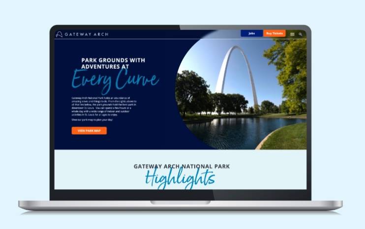 Screengrab of a page of the new Gateway Arch website on an apple laptop.