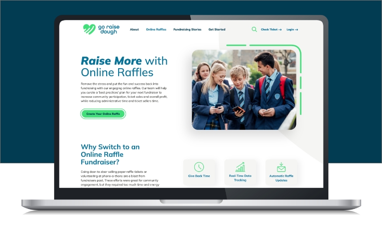 Go Raise Dough's website on a laptop screen.