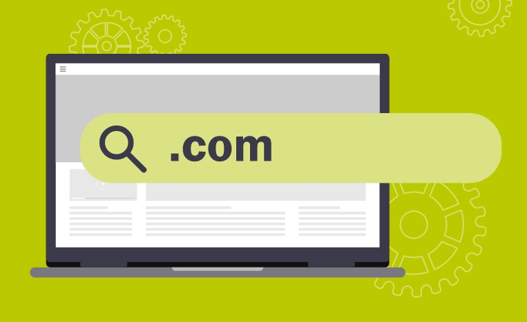 A graphic of a laptop computer with a search bar over it.