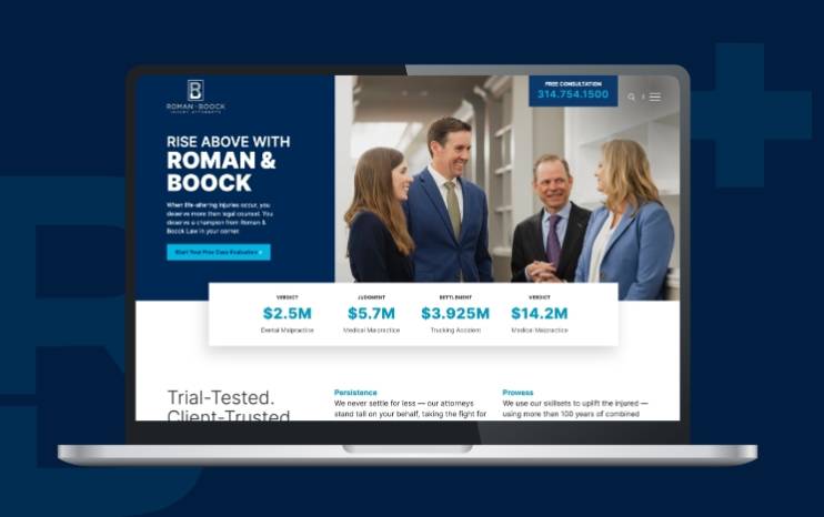 The homepage of Roman & Boock's website created with custom law firm website design services.