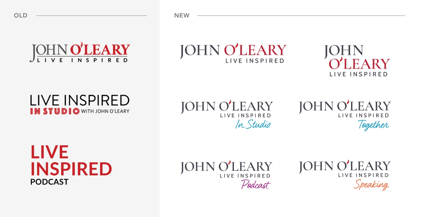 Old Logos on the left compared to new logo system on the right.