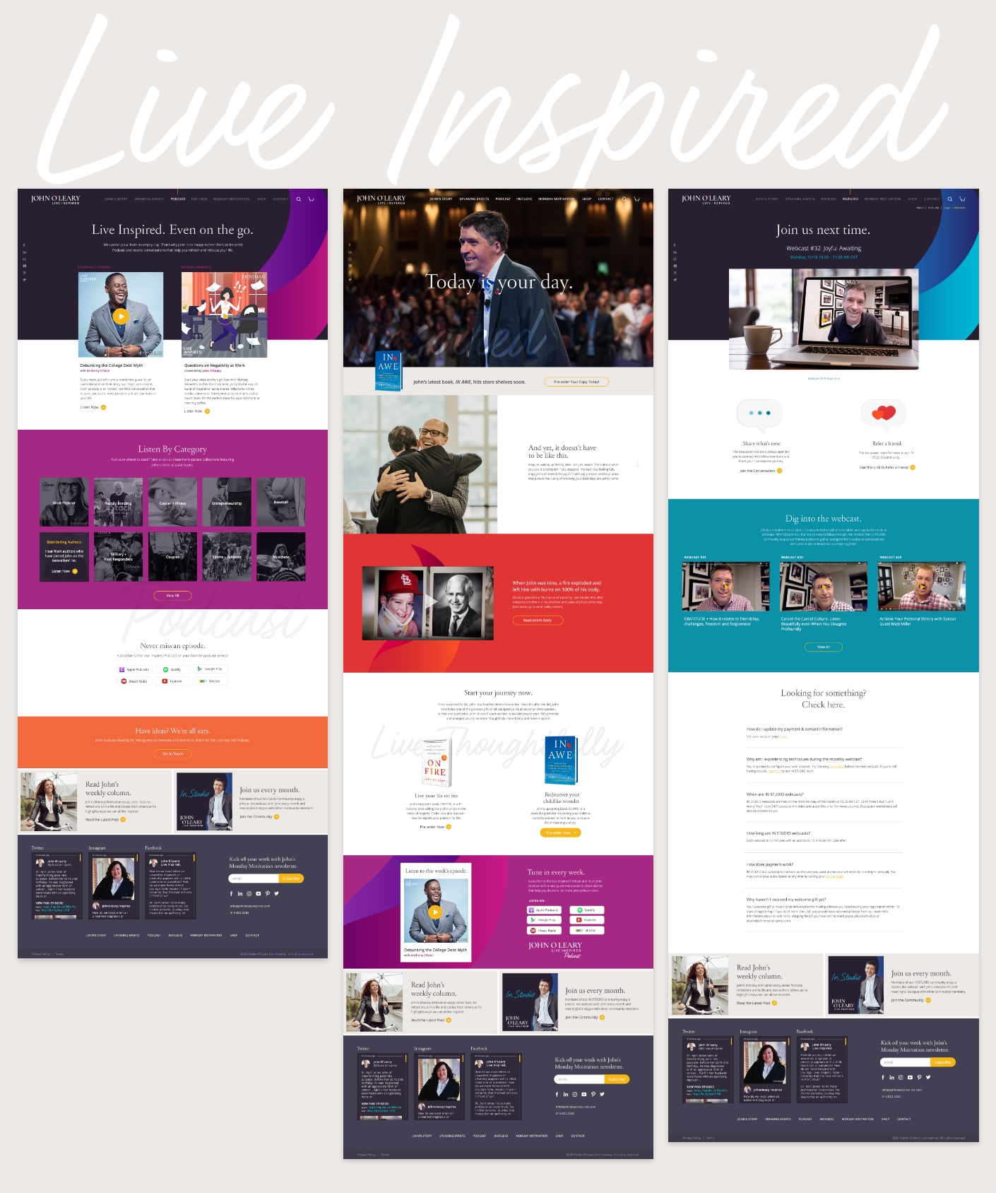 Screenshots of 3 webpages side by side.