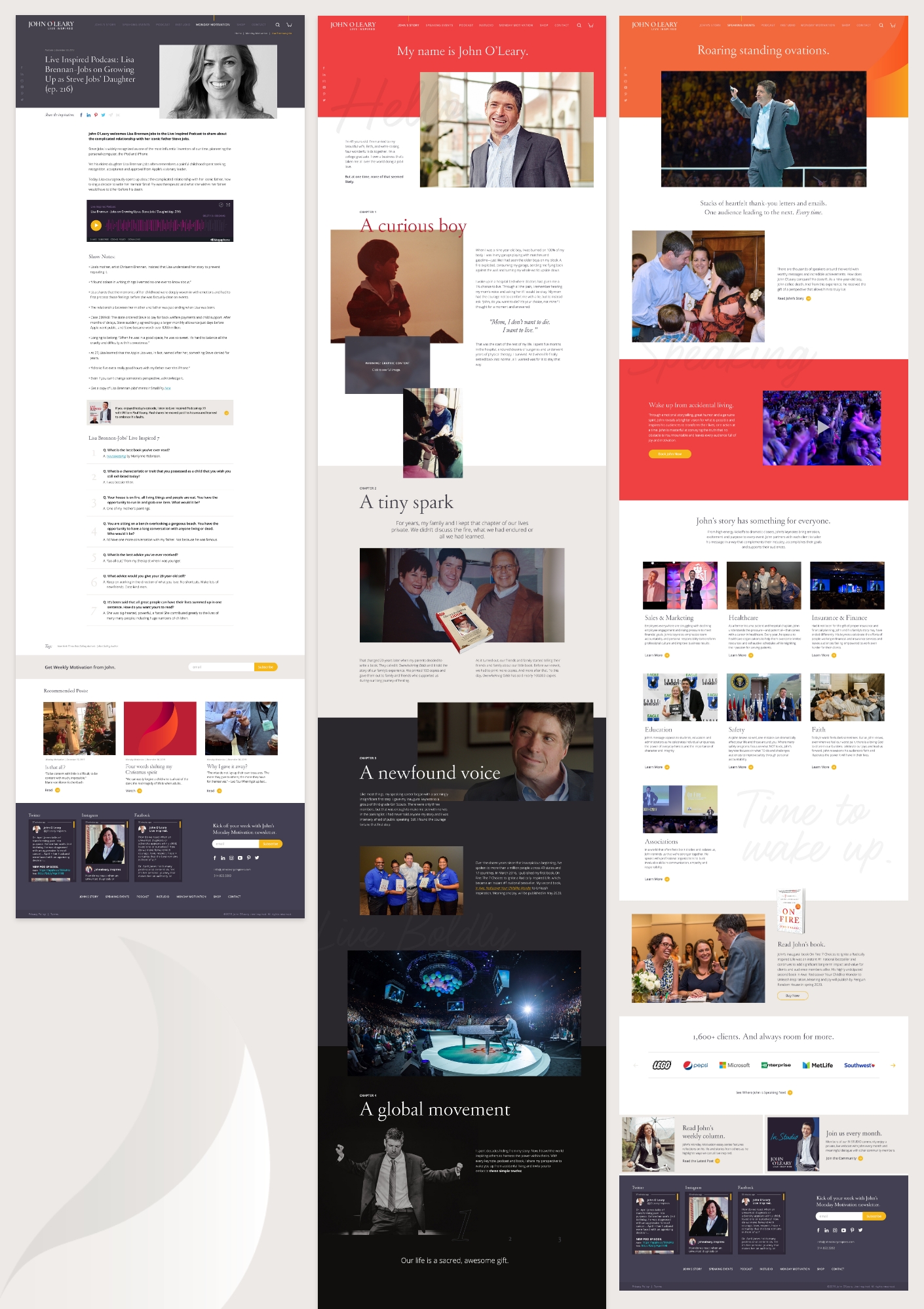 Screenshots of 3 webpages side by side.