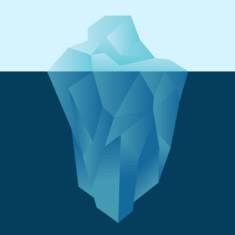 Illustration of a blue iceberg with portions above and below the water, symbolizing "dark social" in website analytics.